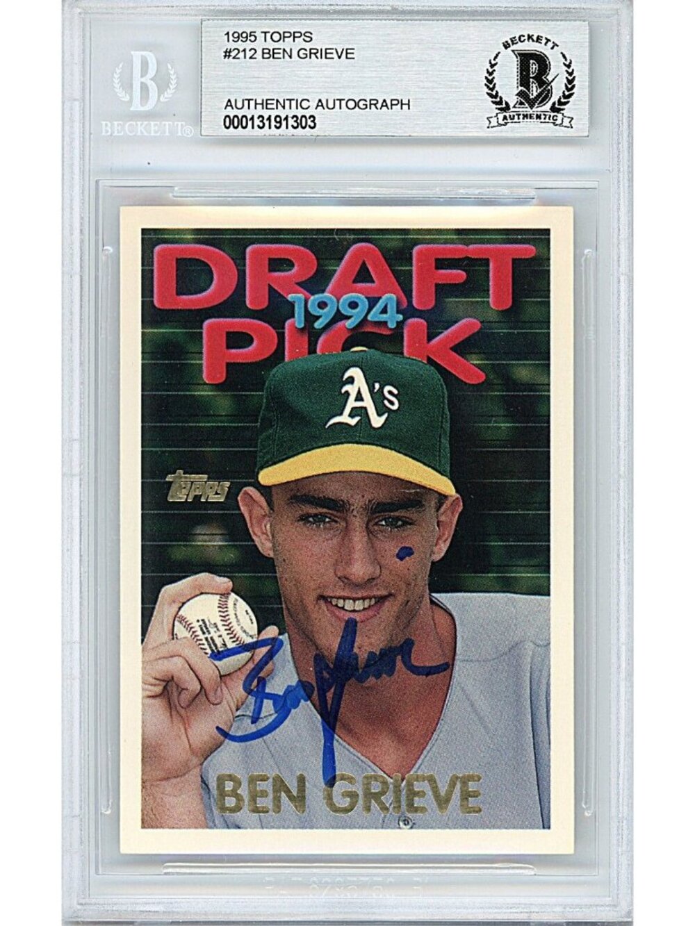 Ben Grieve Signed 1995 Topps Draft Pick #212 Oakland A's Beckett BAS Slabbed